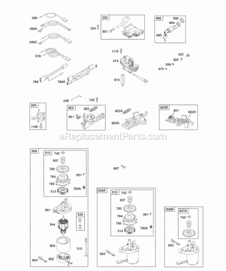 Alternator Electric Starter Electrical Flywheel Brake Ignition Diagram and Parts List for 129802-1910-B1  Briggs and Stratton Engine
